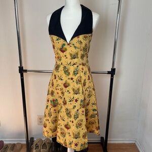 Tattoo Art Rock Steady Halter Dress Fit and Flare Midi Large